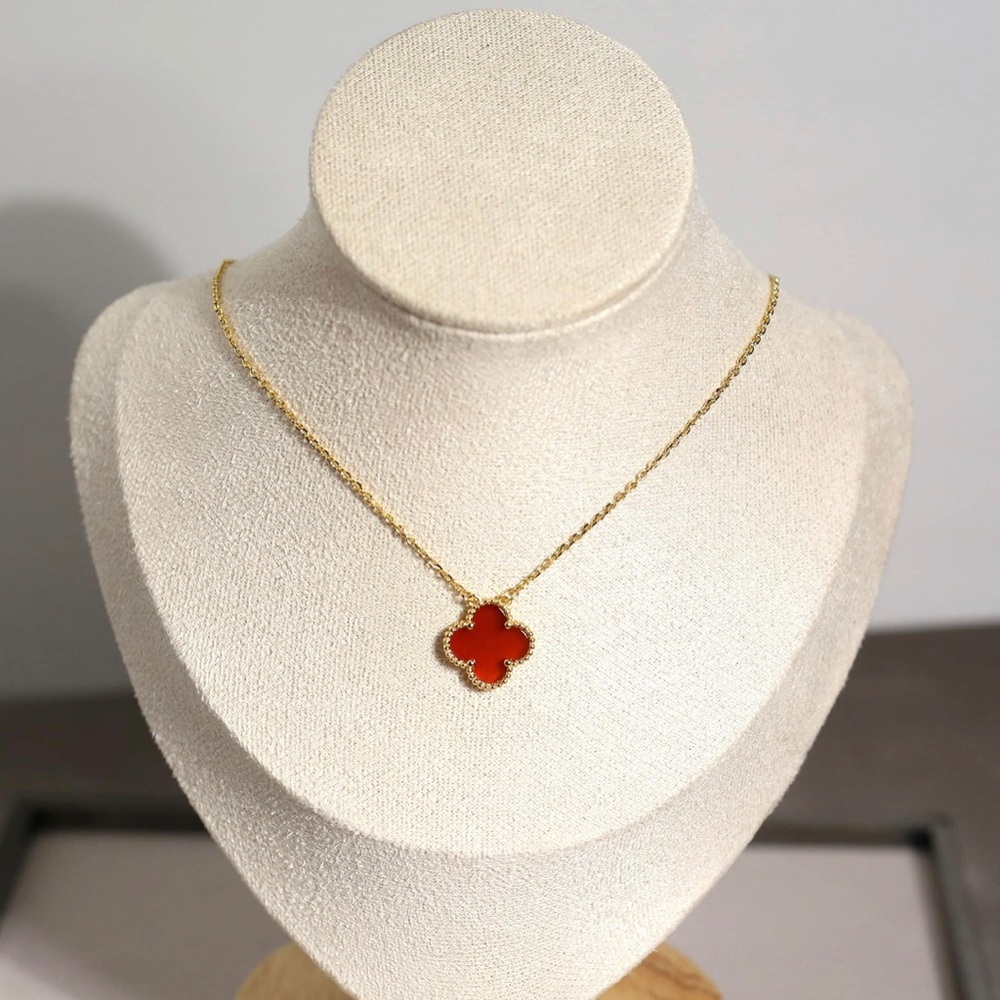 Clover necklace, red clover , four leaf clover necklace